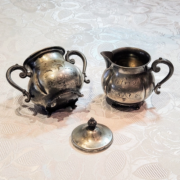 Set Of 4×silver plated sugar and creamer set. By Van Bergh Rochester NY. - Picture 5 of 15
